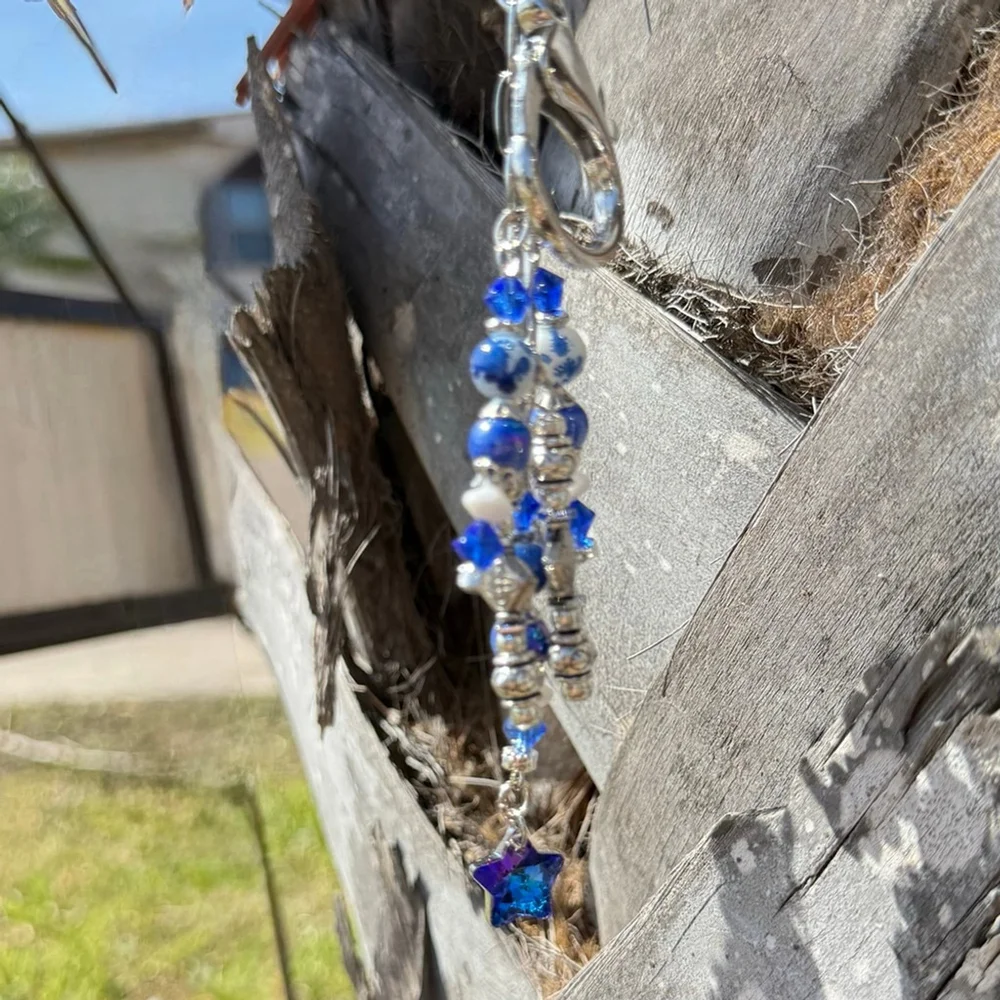 Blue Star Handmade Bag Charm Keychain | One of a Kind | Crystal Accessory